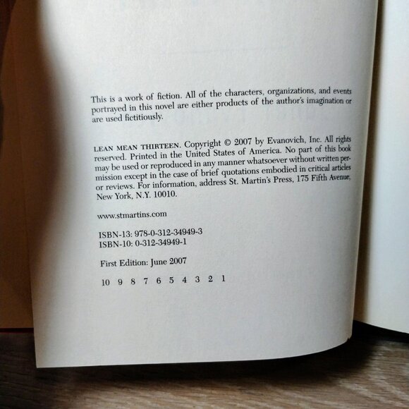 1st Print Janet Evanovich Lean Mean Thirteen (Stephanie Plum #13) 1st Ed Book - Picture 6 of 6